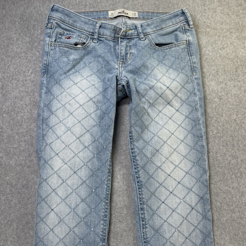 Hollister Women's Quilted Jeans 3R W26 L31 Light Wash‎ Low Rise Y2K Denim